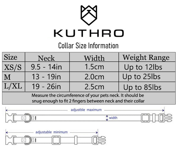 Kuthro size chart for premium dog leash and dog collar
