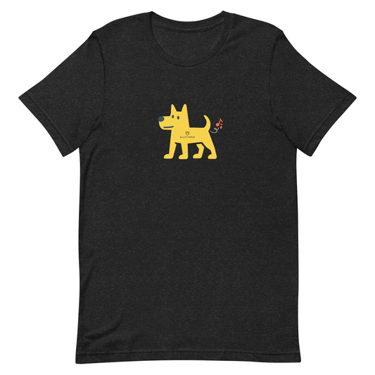 A Kuthro t-shirt with a yellow dog graphic in black.