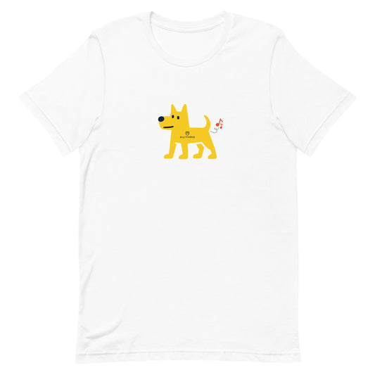 A Kuthro t-shirt with a yellow dog graphic in white.